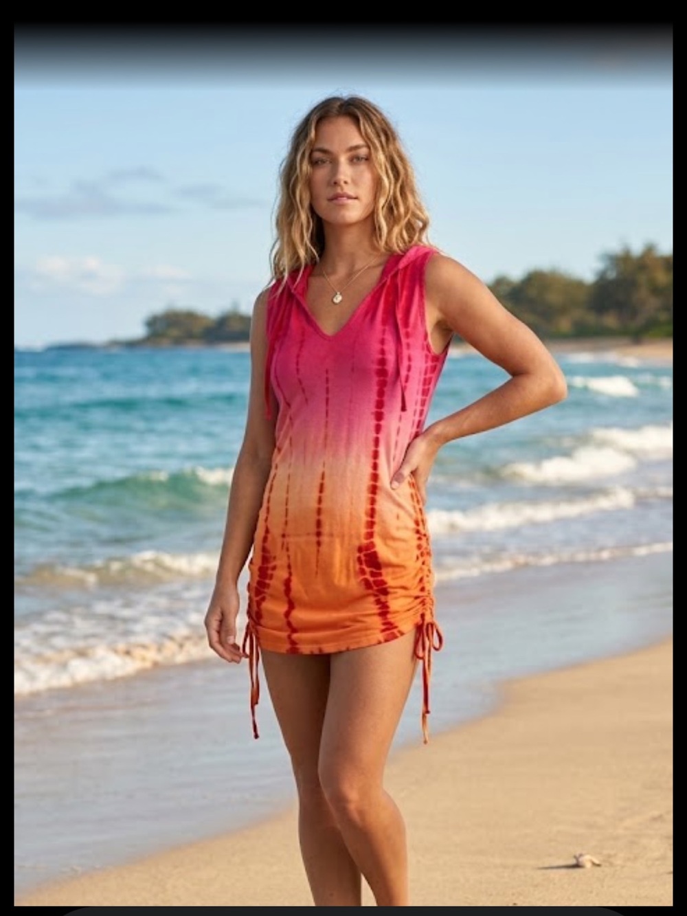 Pink & Orange Tie-Dye Hooded Sleeveless Tank Tunic Coverup Sz S